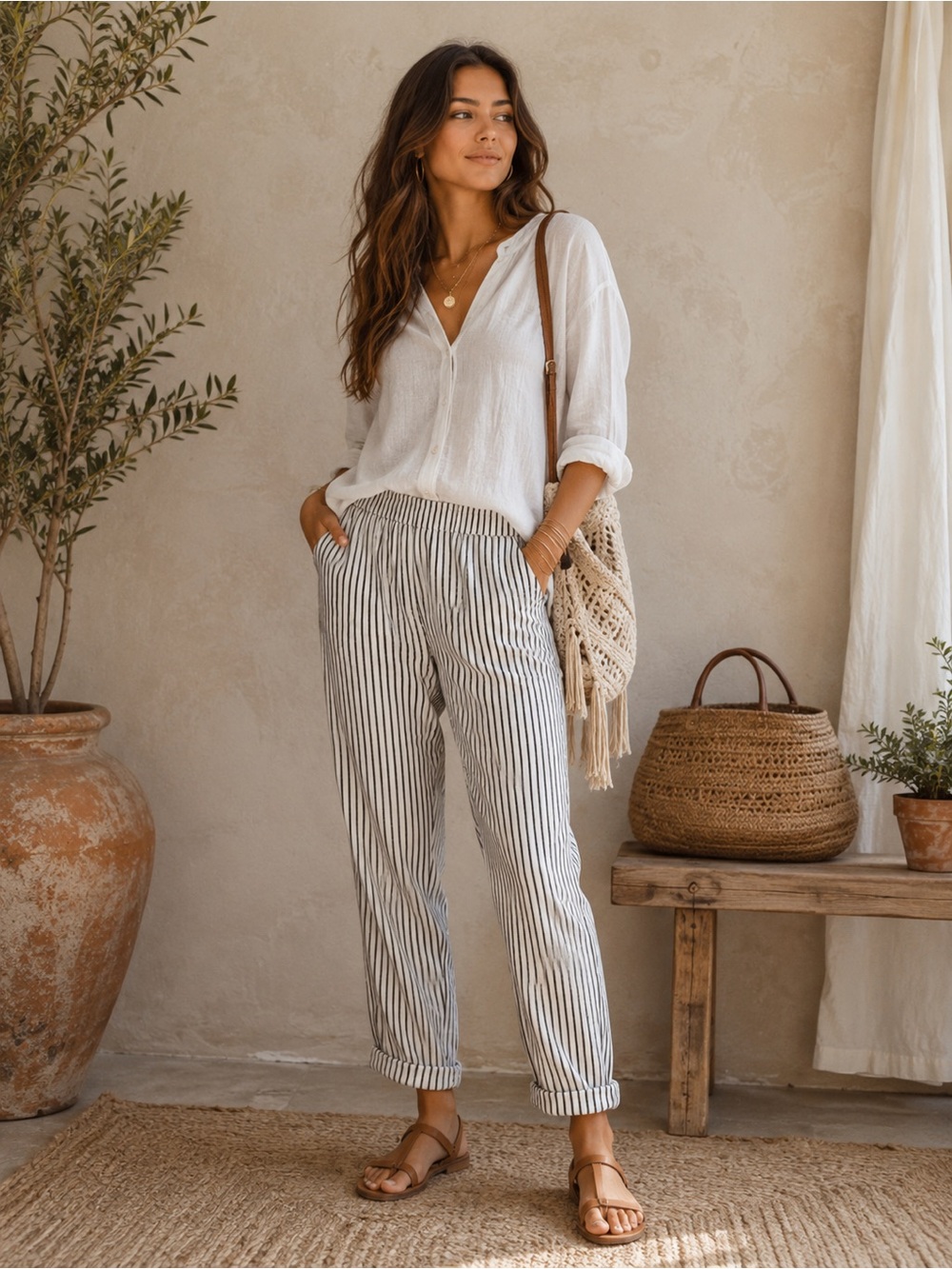 JustFashionNow Black and White‎ Striped Pants